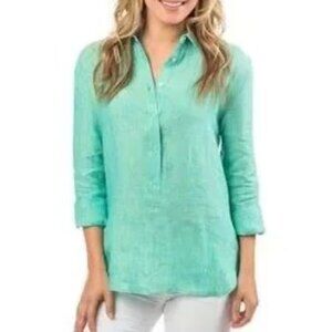 Southern Tide Linen Tunic Top Aqua Teal Seafoam Small Like New